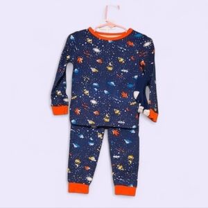 Max & Olivia Space-Themed Kids Pajamas W/ Socks - Blue and Orange 3T NWT